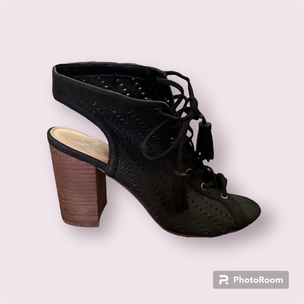 Black Lace Up Wedge Heels Size 8